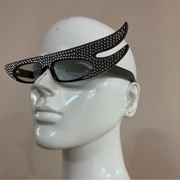 GUCCI Strassed 56MM Embellished Asymmetrical Cat Eye Sunglasses in Havana color main image 6